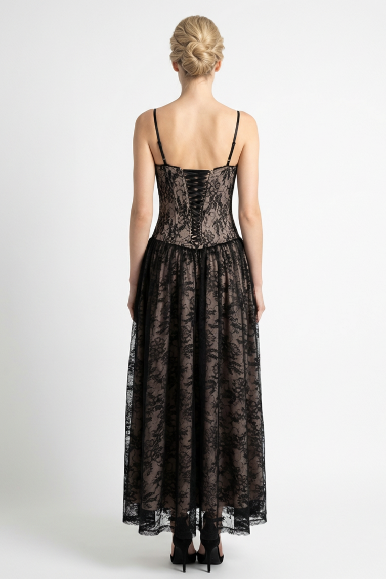 Lace Sequin Tie-Up Maxi Dress