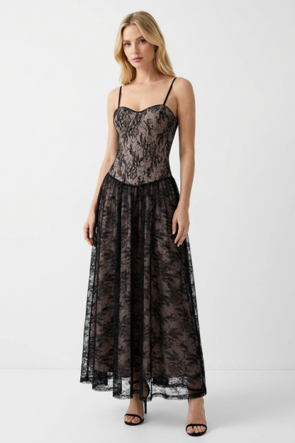 Lace Sequin Tie-Up Maxi Dress