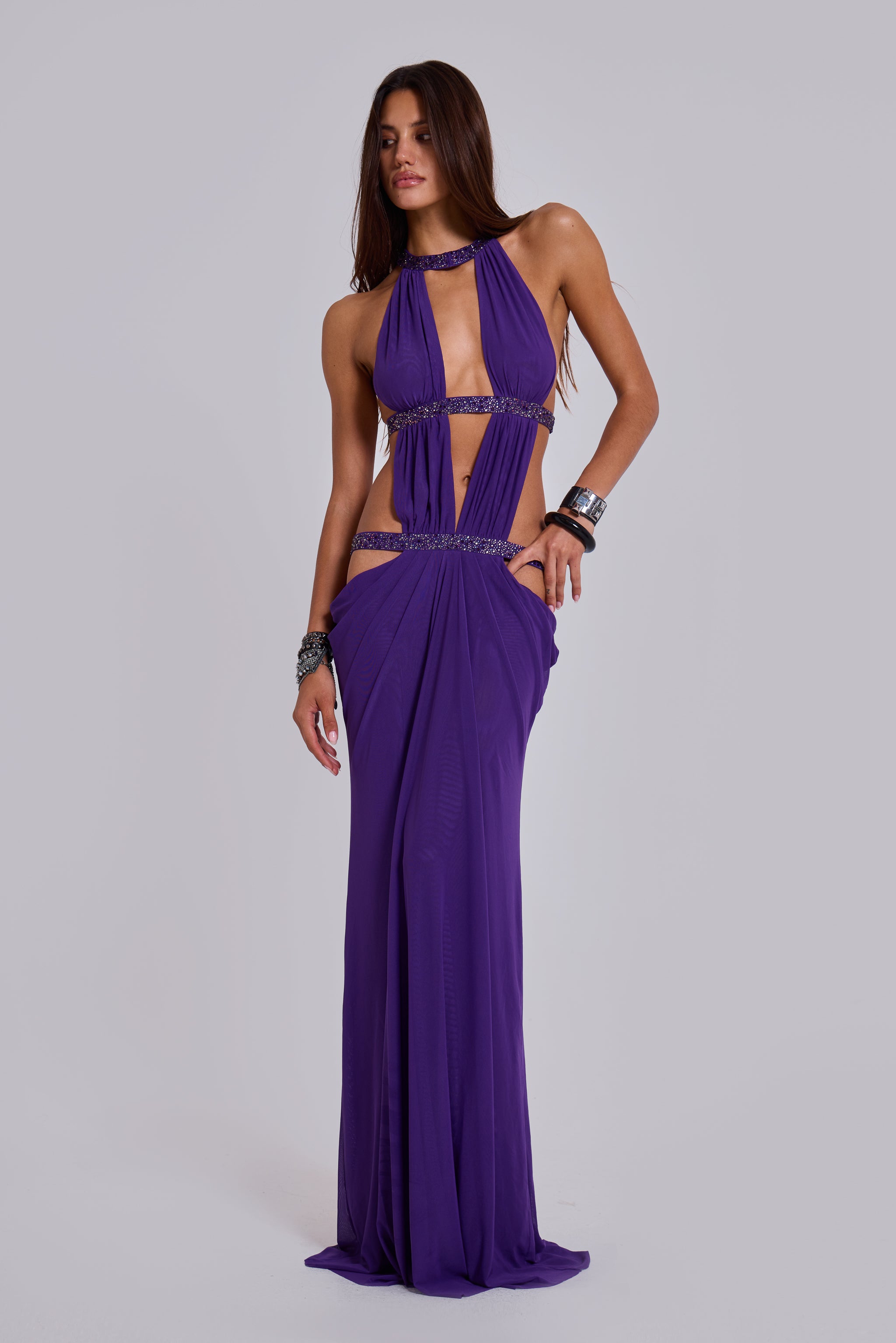 Jersey Halter Neck Cut-Out Maxi Dress