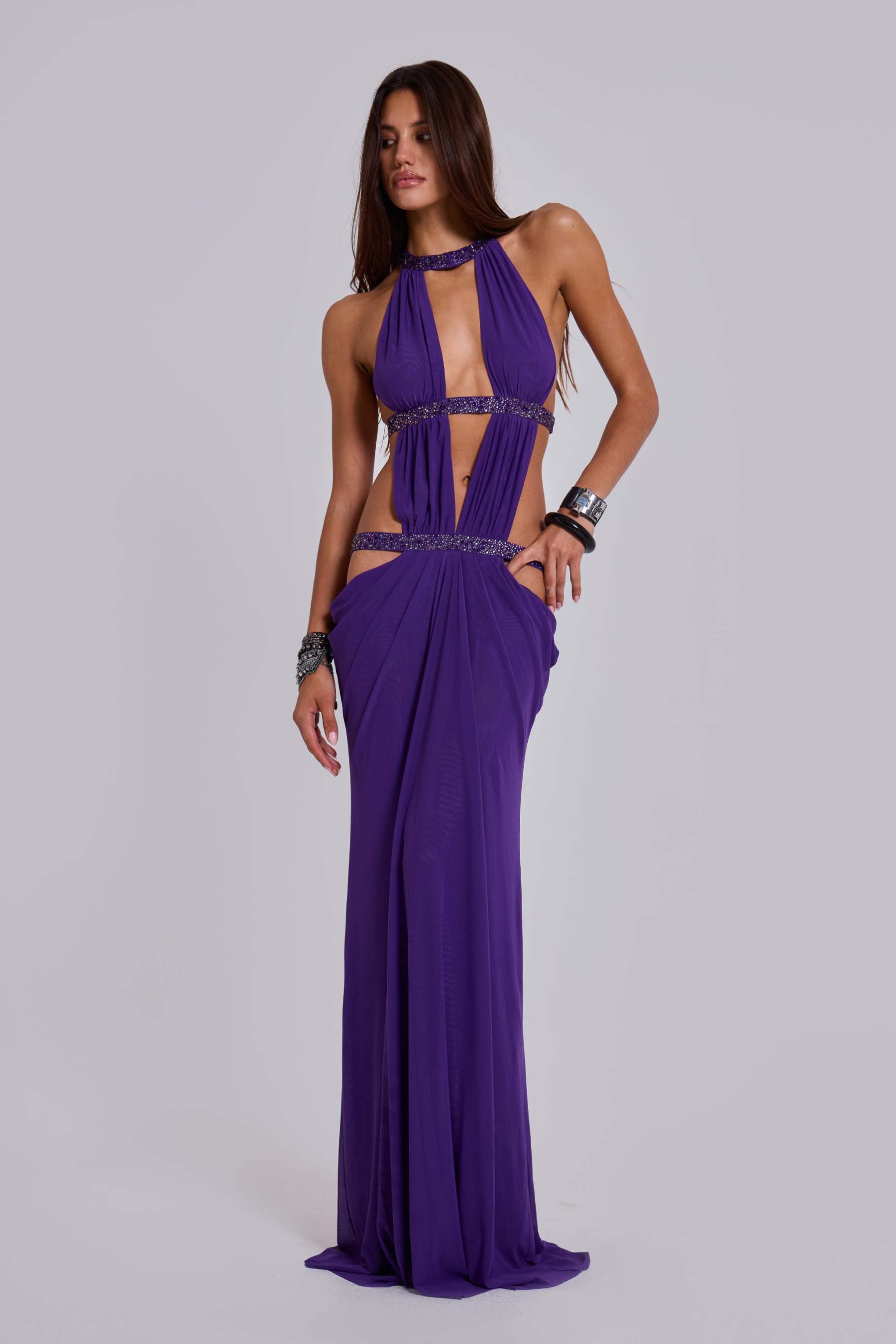 Jersey Halter Neck Cut-Out Maxi Dress