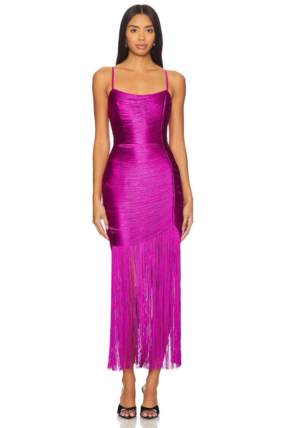 Solid Bandage Tassel Silp Midi Dress