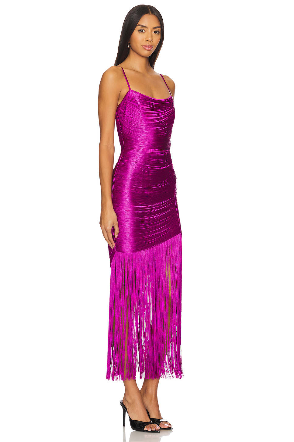 Solid Bandage Tassel Silp Midi Dress