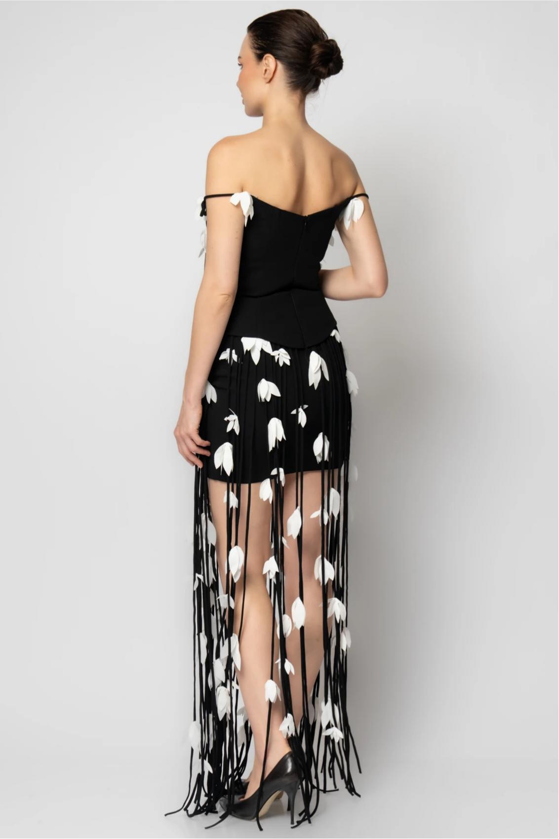 3D Flower Bandage Tassel Maxi Dress