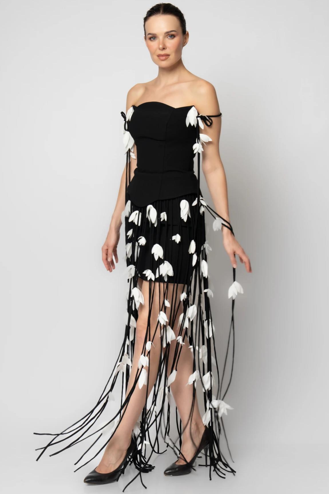 3D Flower Bandage Tassel Maxi Dress