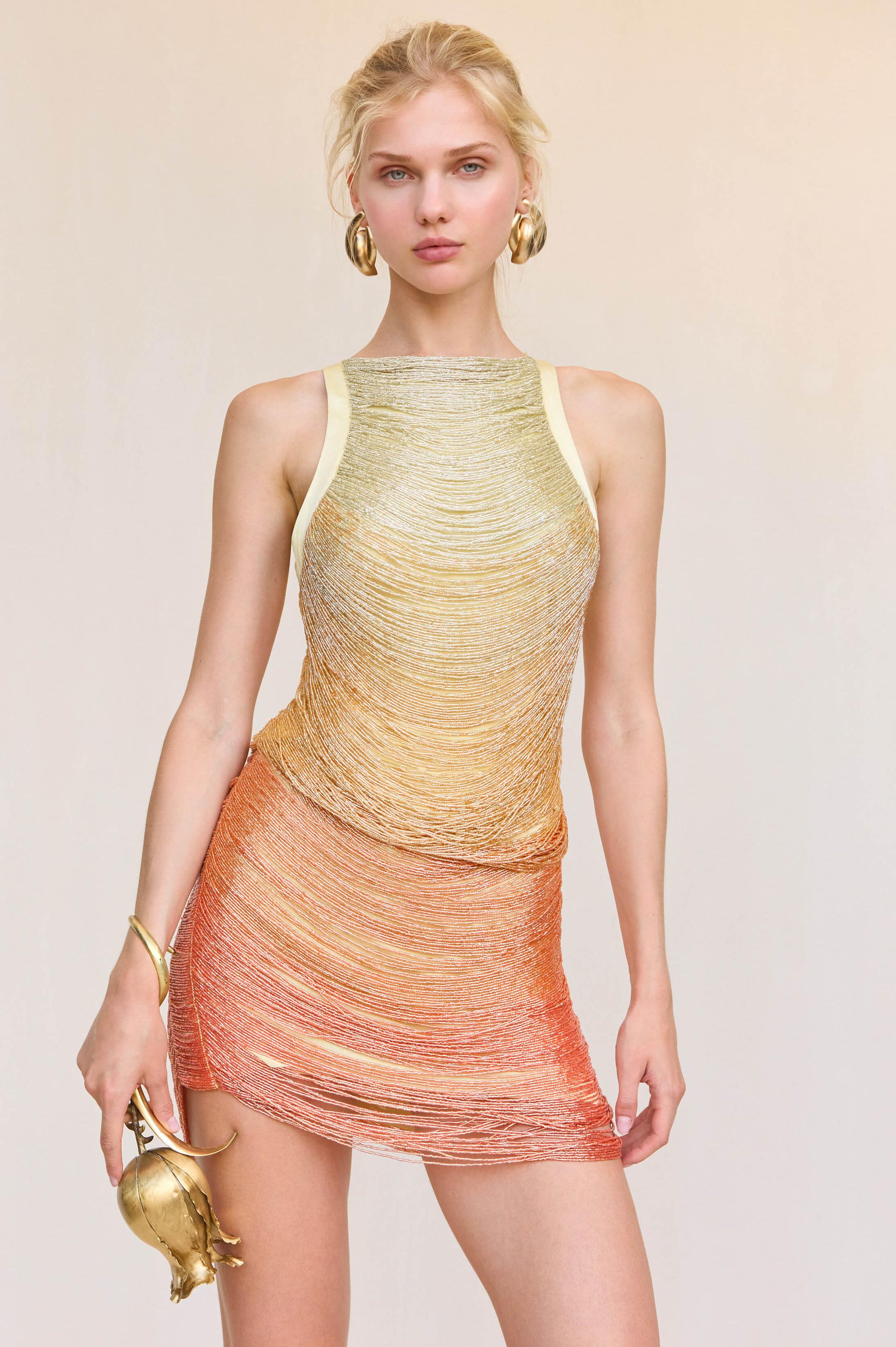 Gradient Color Tassel Bandage Mini Dress