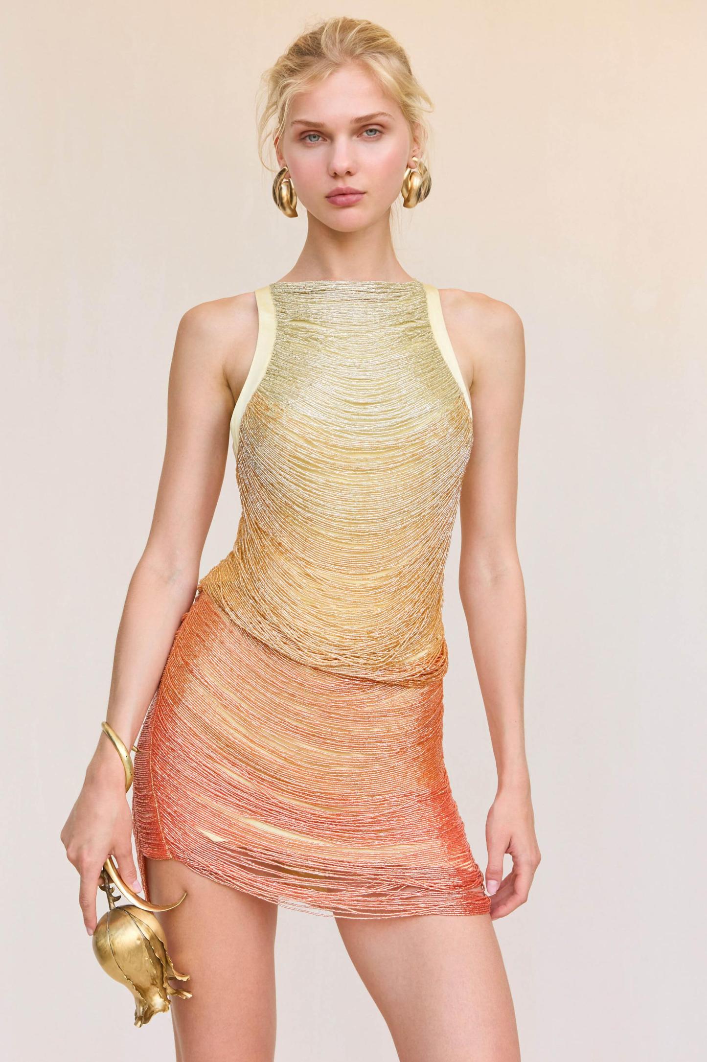 Gradient Color Tassel Bandage Mini Dress