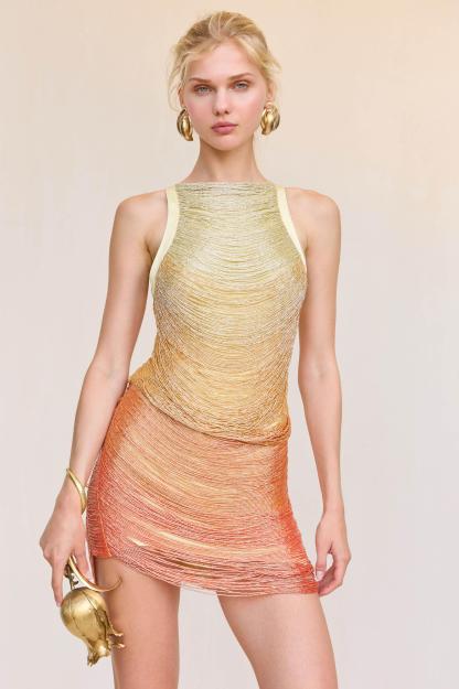 Gradient Color Tassel Bandage Mini Dress