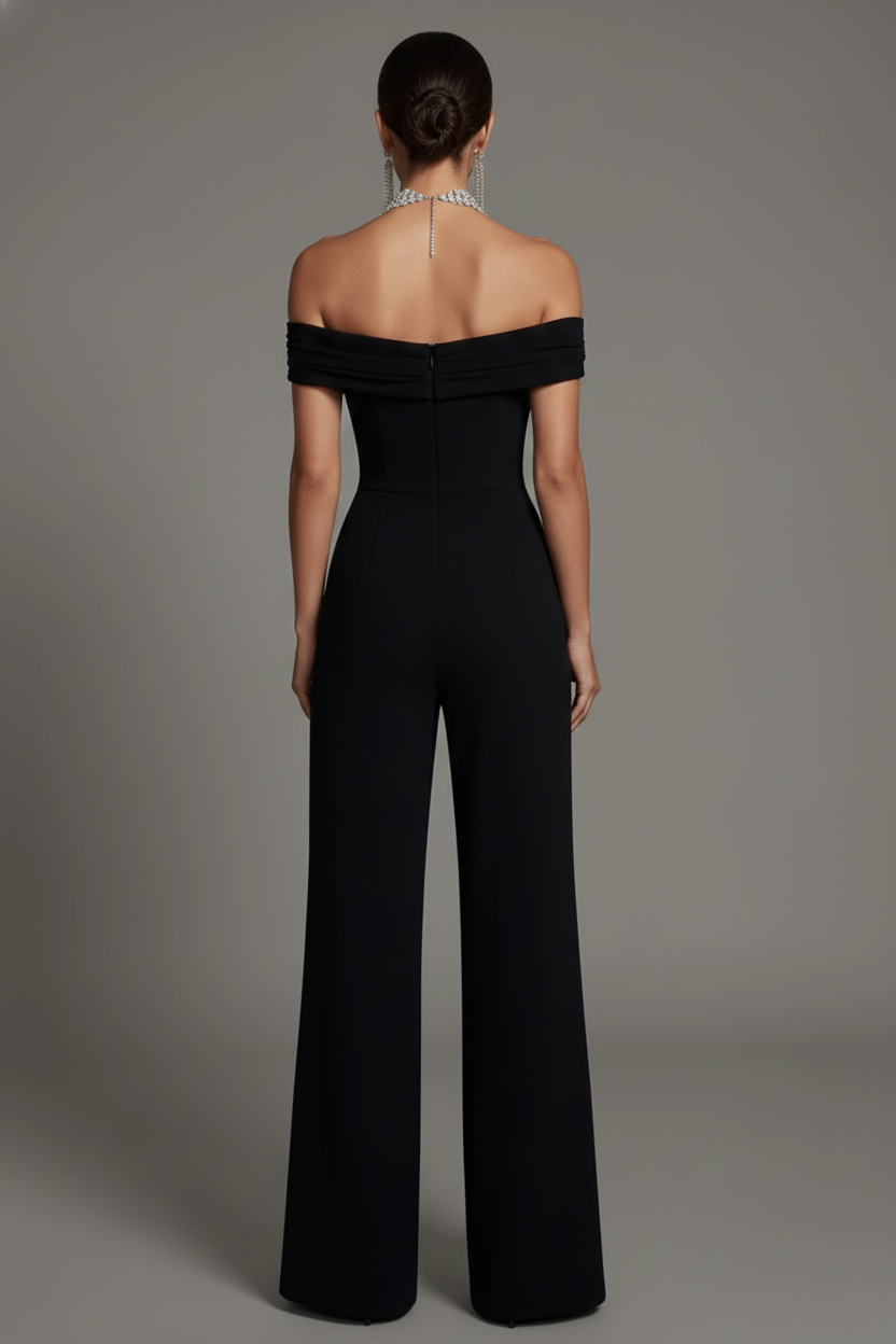 Bandage Off Shoulder Rhinestone High Waist Jumpsuit