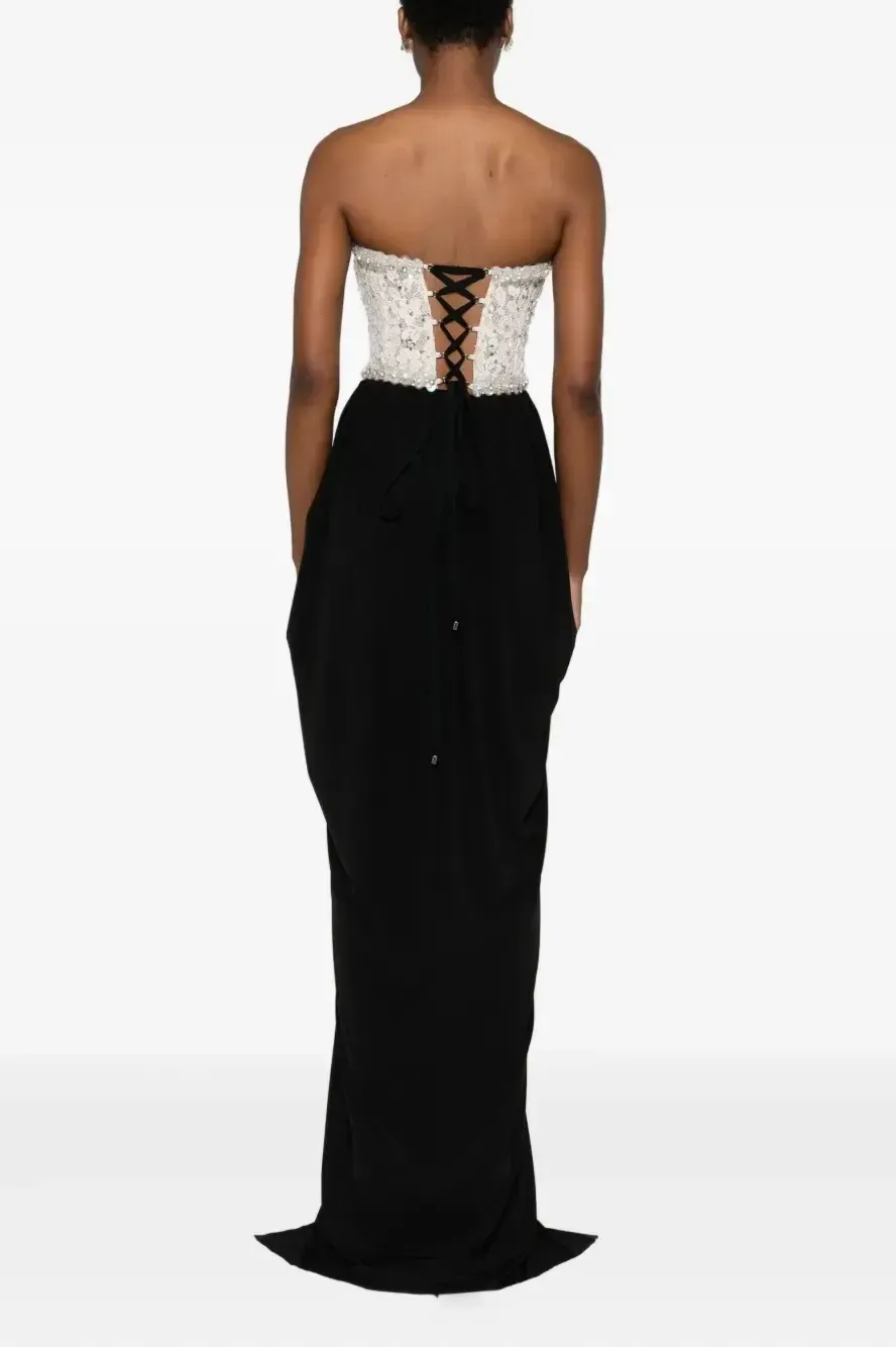 Off-Shoulder Sequin Trimmed Slit Maxi Dress