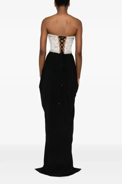 Off-Shoulder Sequin Trimmed Slit Maxi Dress