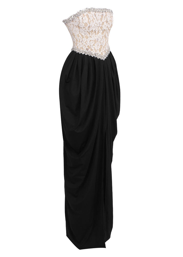 Off-Shoulder Sequin Trimmed Slit Maxi Dress