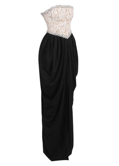 Off-Shoulder Sequin Trimmed Slit Maxi Dress