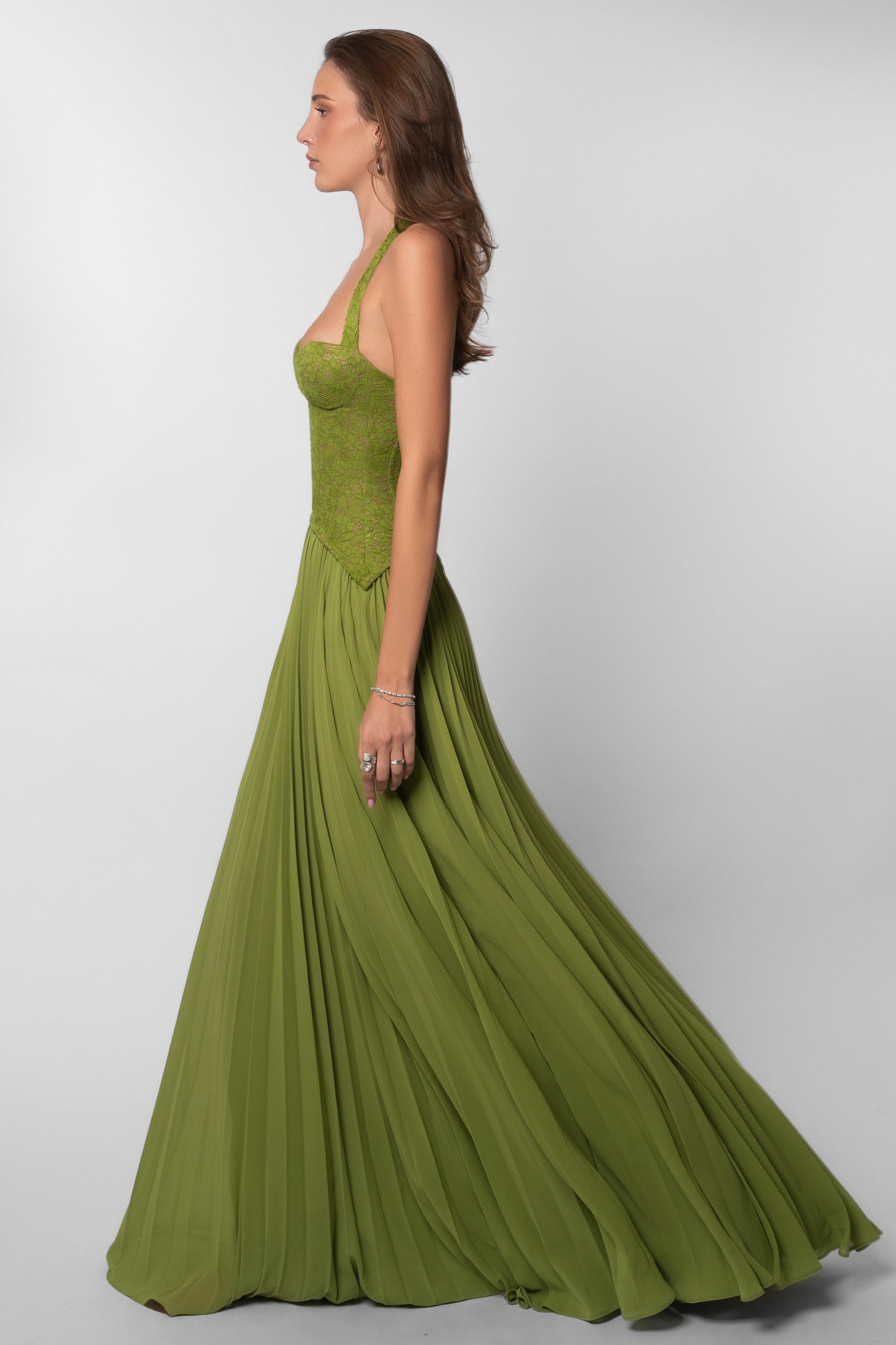 Sweetheart Neck Lace Splicing Chiffon Pleated Maxi Dress