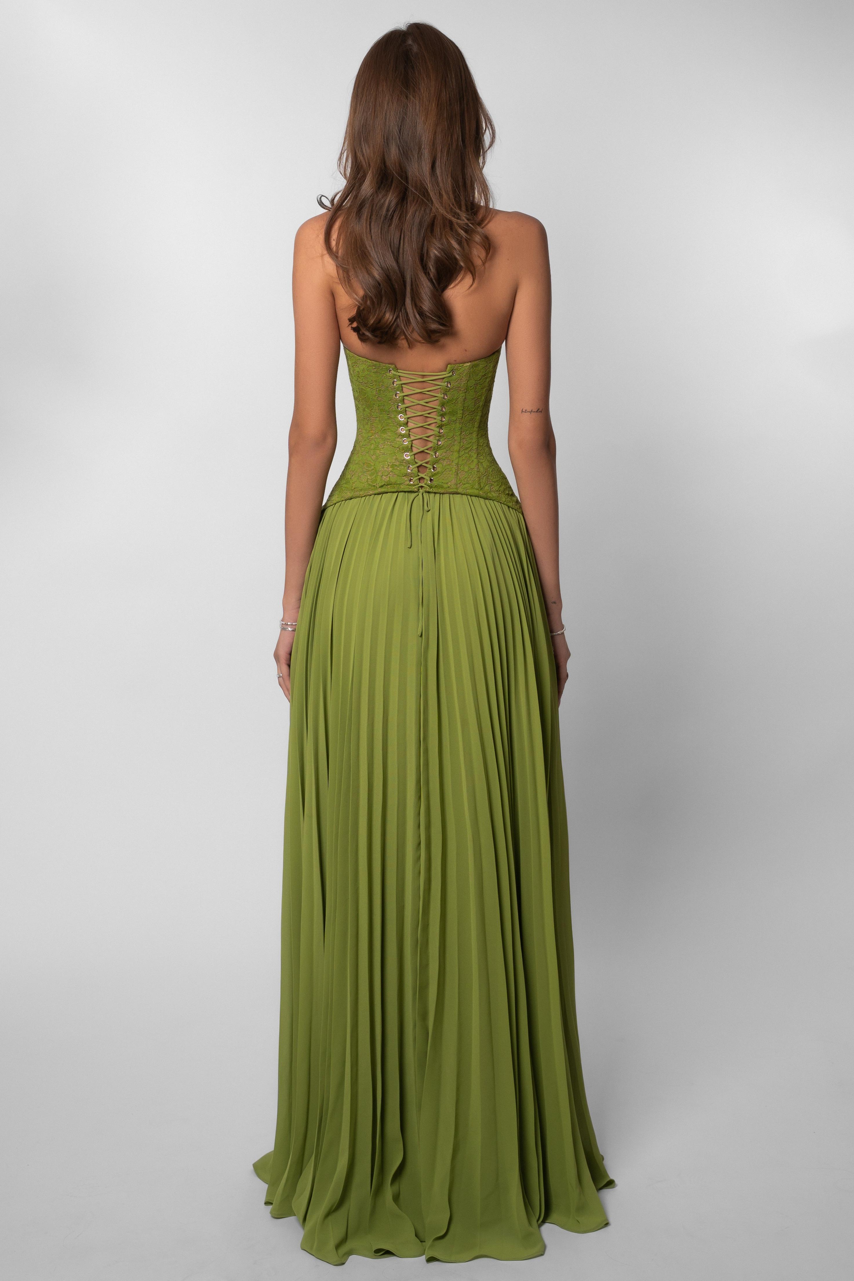 Sweetheart Neck Lace Splicing Chiffon Pleated Maxi Dress