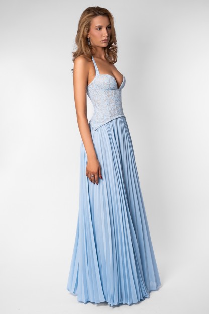 Sweetheart Neck Lace Splicing Chiffon Pleated Maxi Dress