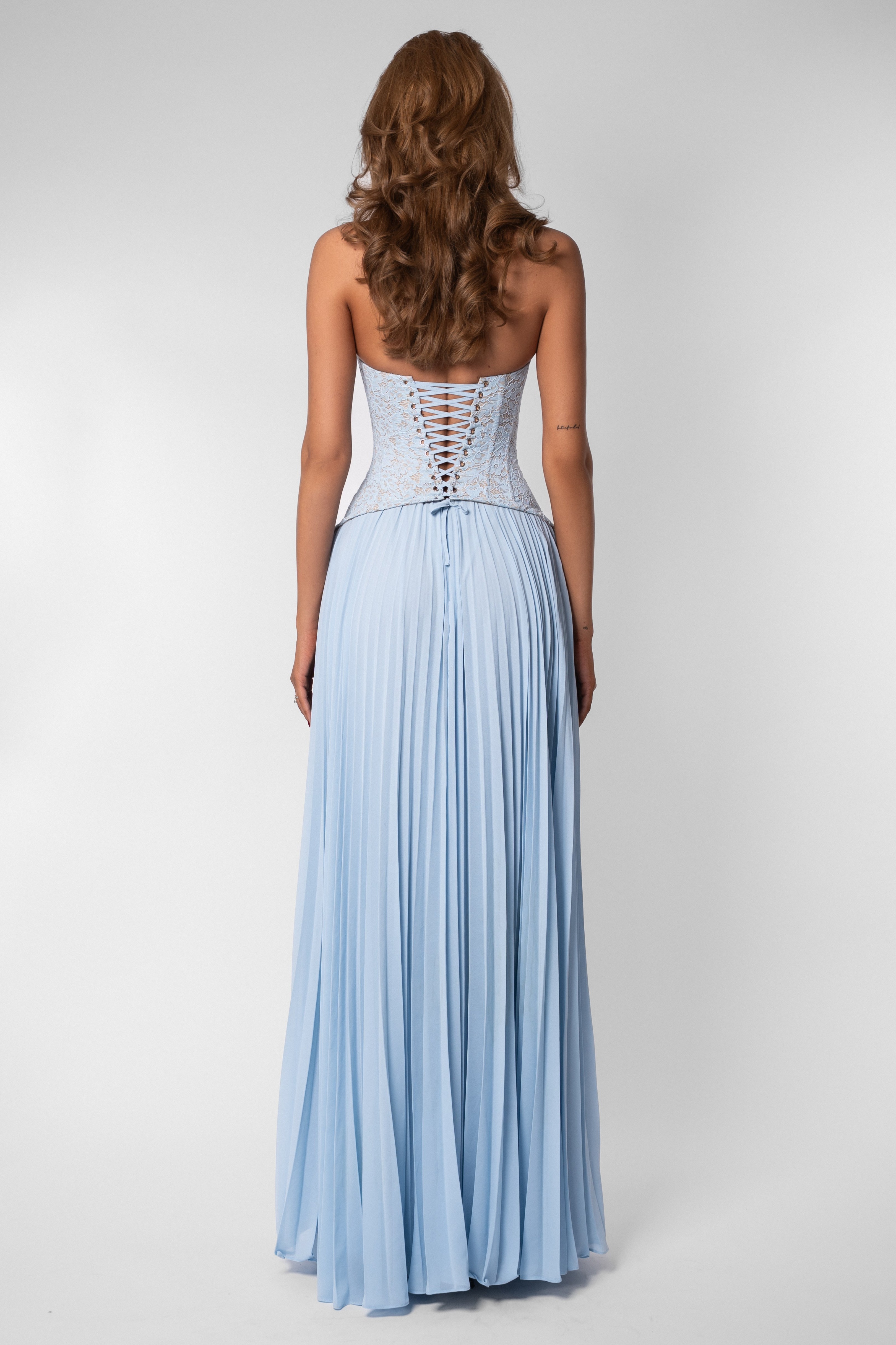 Sweetheart Neck Lace Splicing Chiffon Pleated Maxi Dress