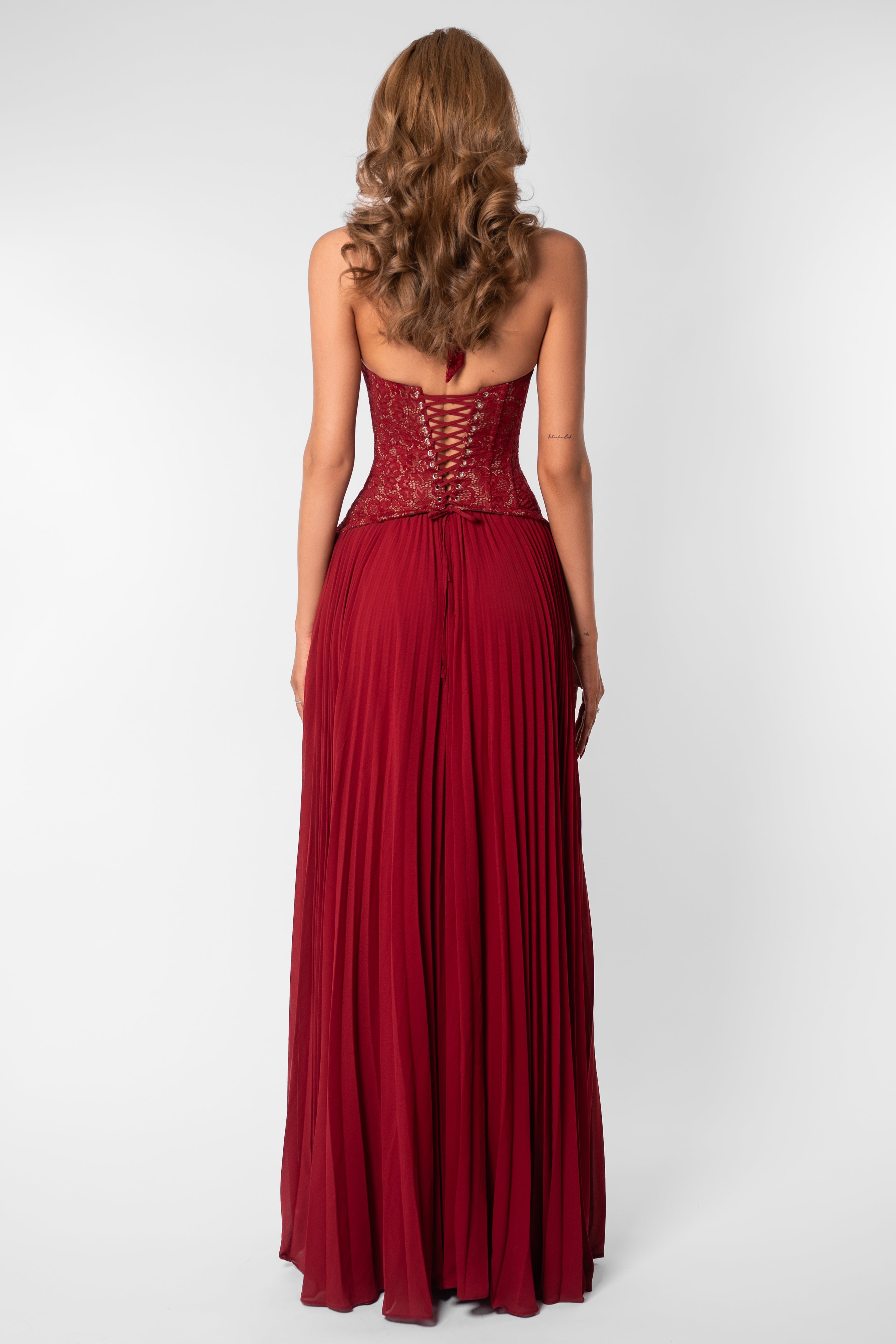 Sweetheart Neck Lace Splicing Chiffon Pleated Maxi Dress