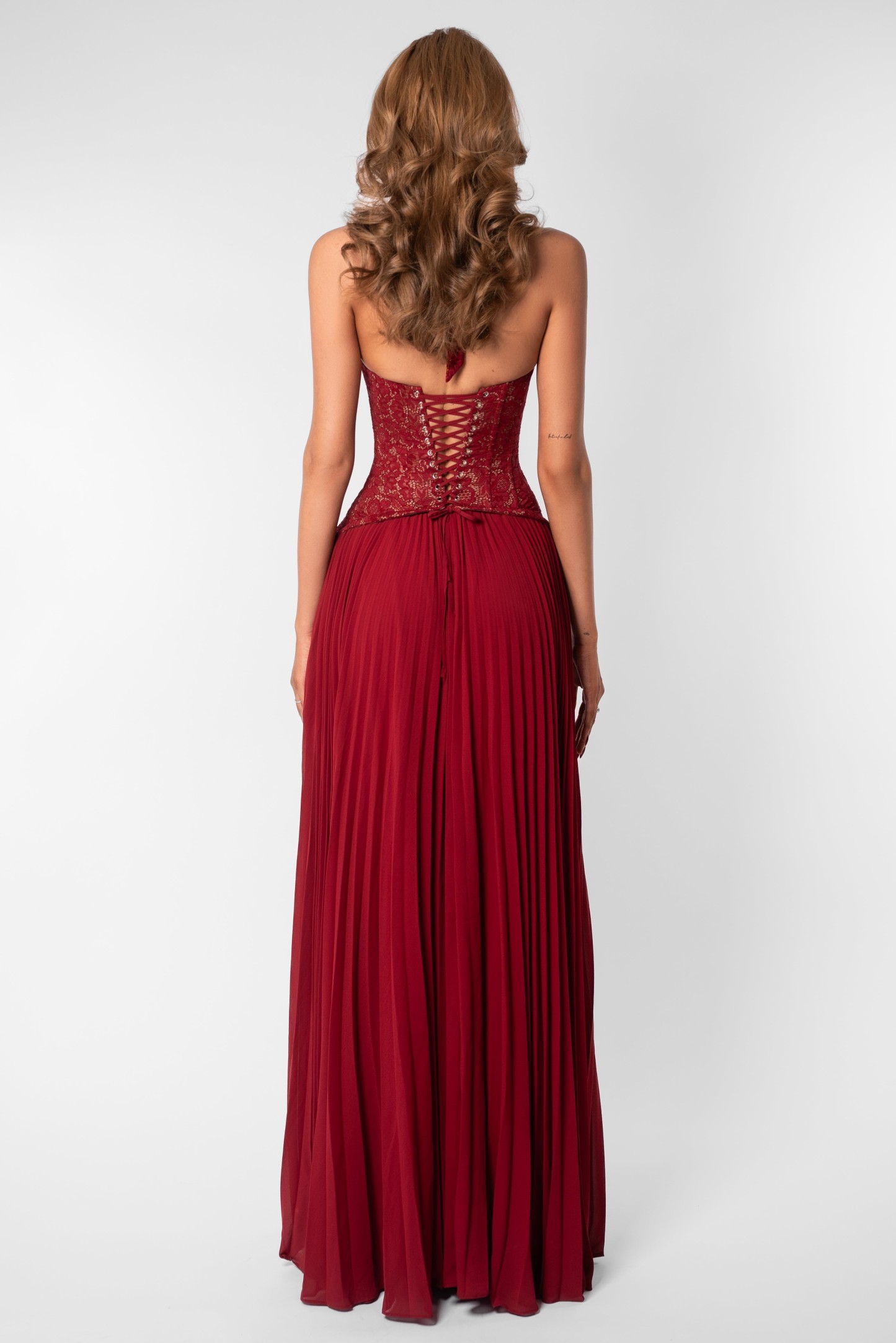 Sweetheart Neck Lace Splicing Chiffon Pleated Maxi Dress