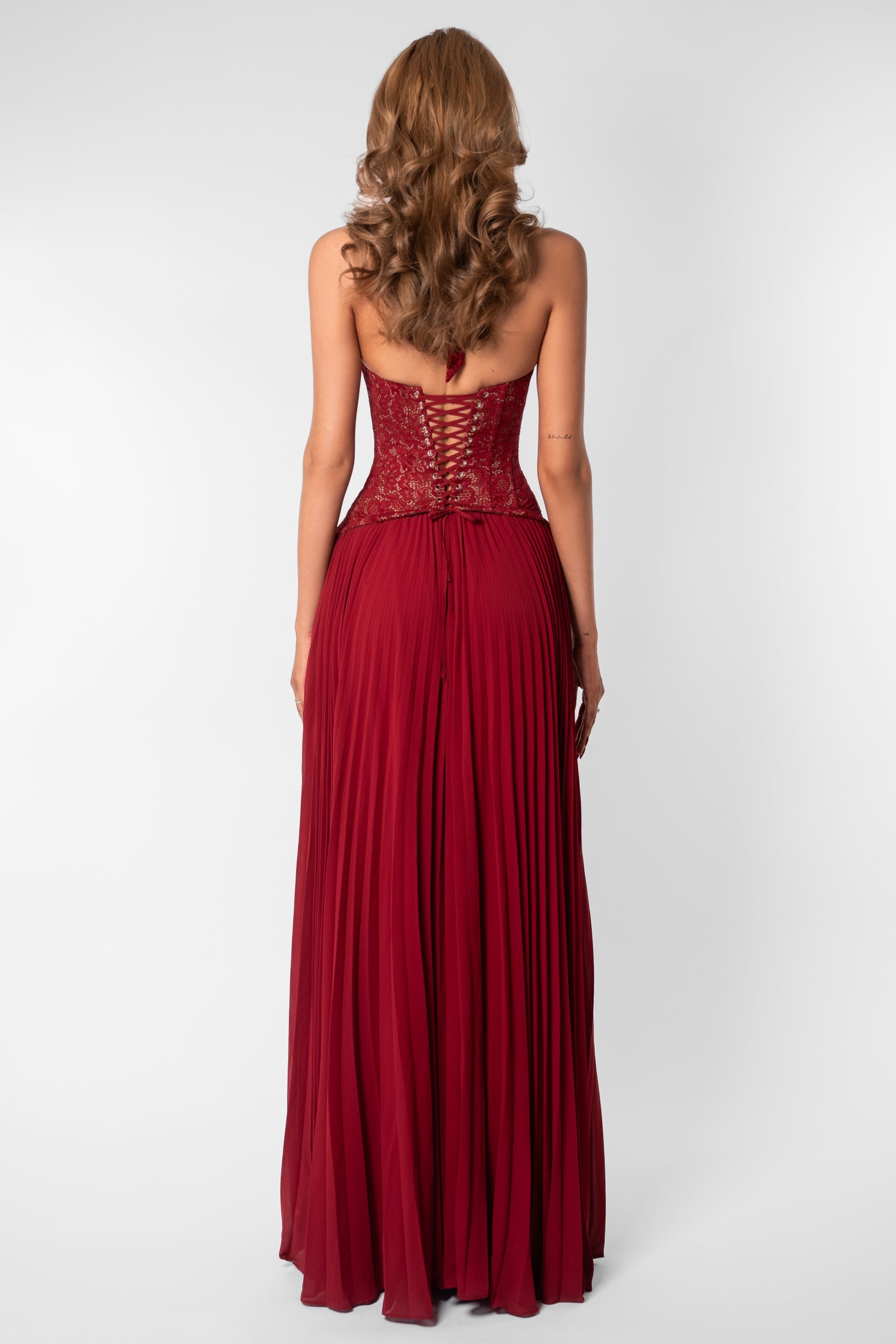 Sweetheart Neck Lace Splicing Chiffon Pleated Maxi Dress