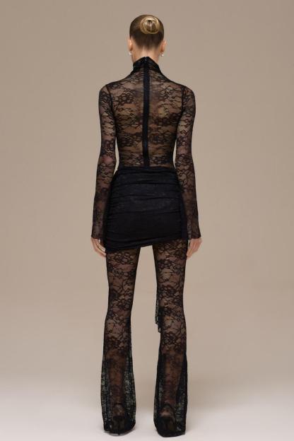 Lace Long Sleeve Gathering Jumpsuit