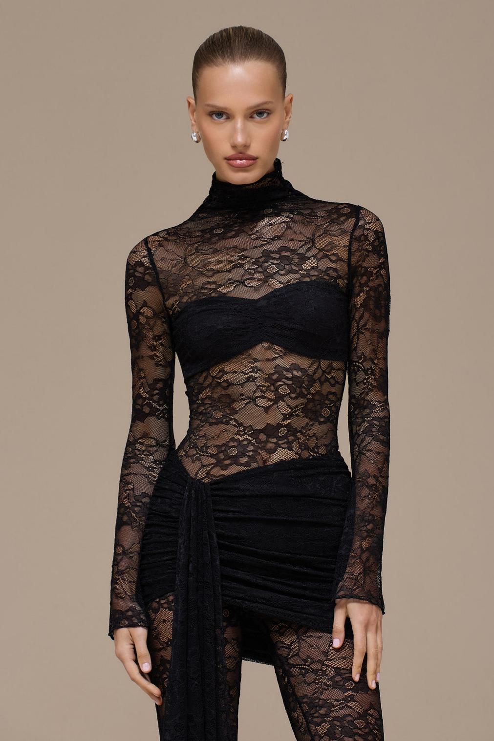 Lace Long Sleeve Gathering Jumpsuit