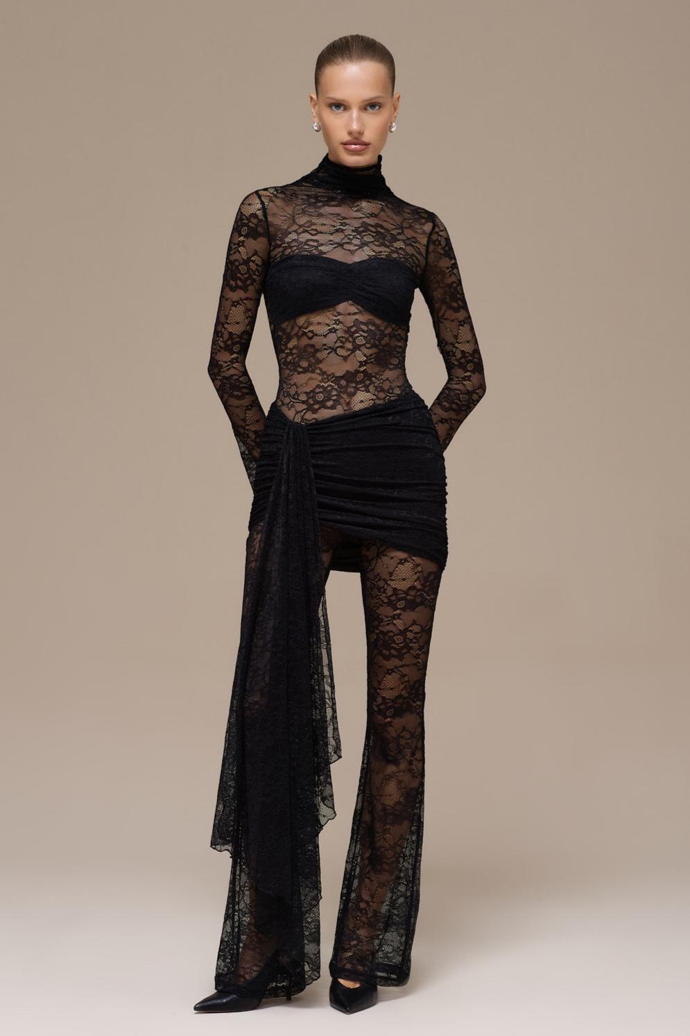 Lace Long Sleeve Gathering Jumpsuit