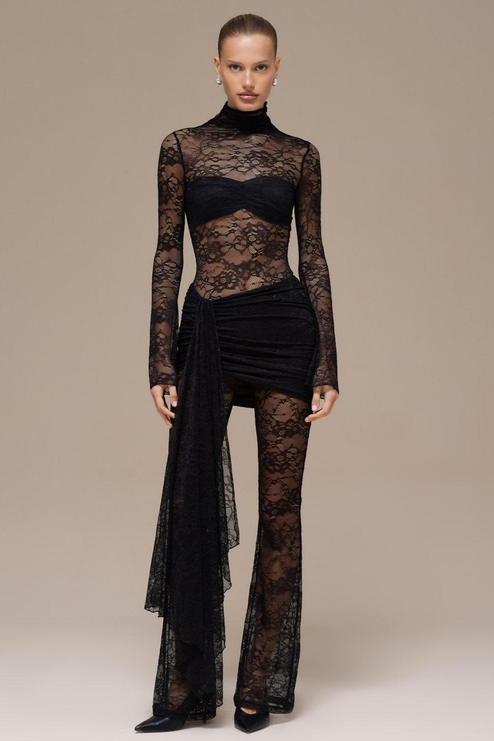 Lace Long Sleeve Gathering Jumpsuit