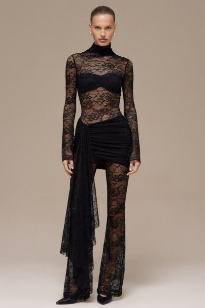 Lace Long Sleeve Gathering Jumpsuit