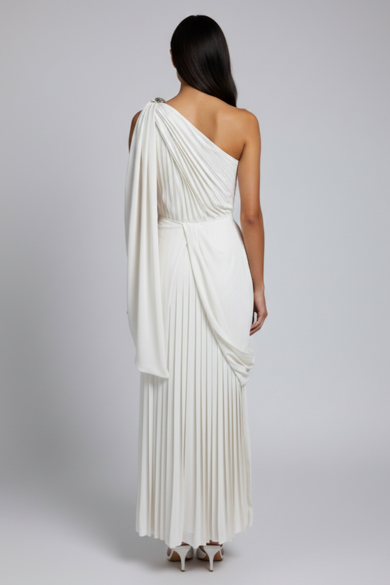 Chiffon Pleated Slit Maxi Dress