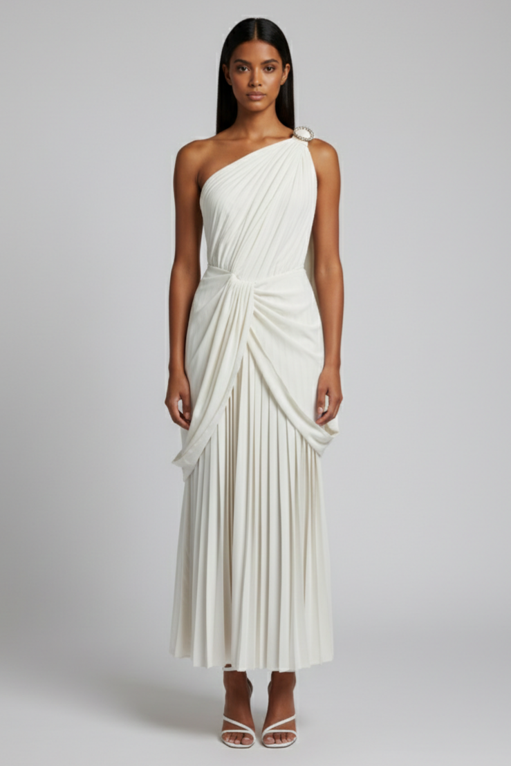 Chiffon Pleated Slit Maxi Dress
