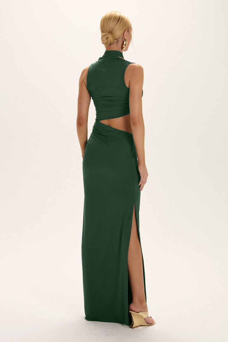 Ruched Cut-Out Halter Neck Maxi Dress
