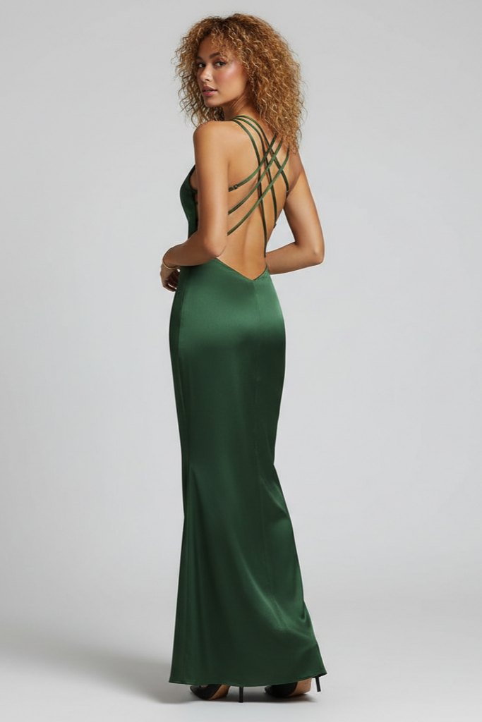 Satin Splicing Lace Sleeveless Maxi Dress