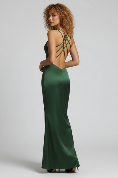 Satin Splicing Lace Sleeveless Maxi Dress