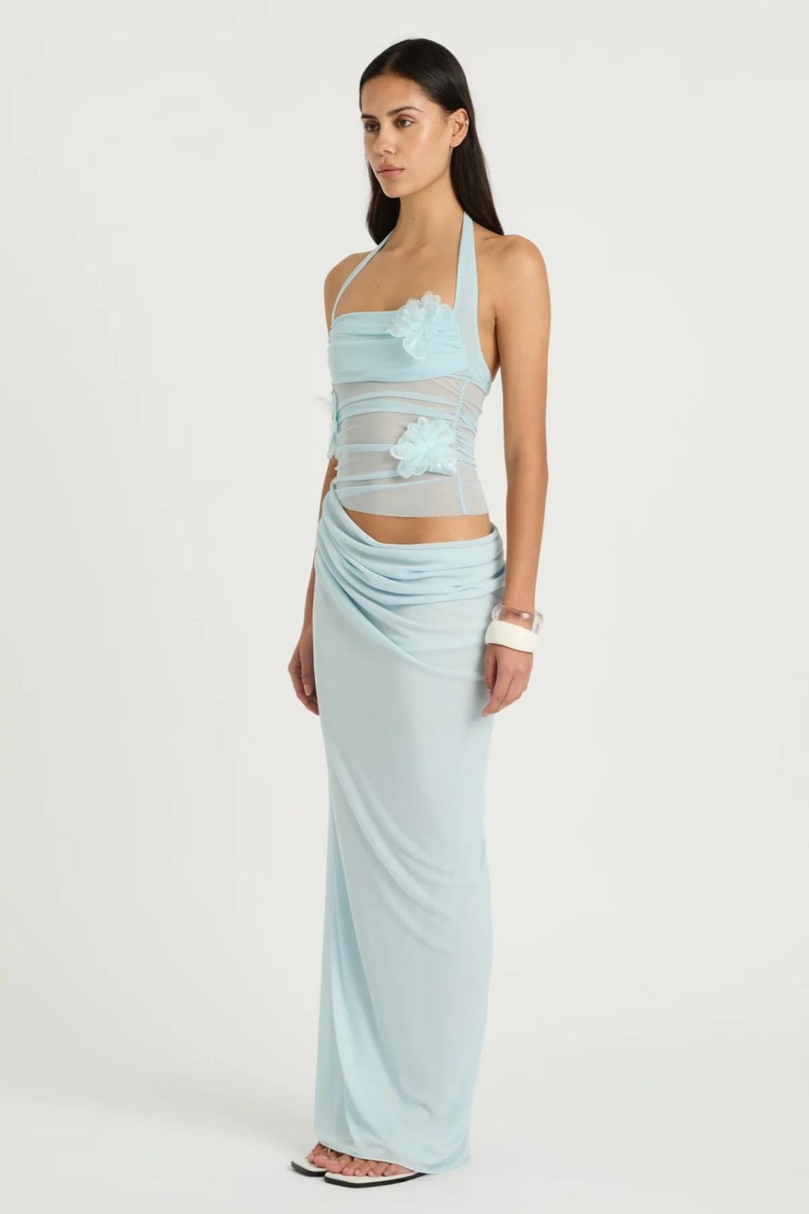 3D Flower Mesh Cut-Out Maxi Dress