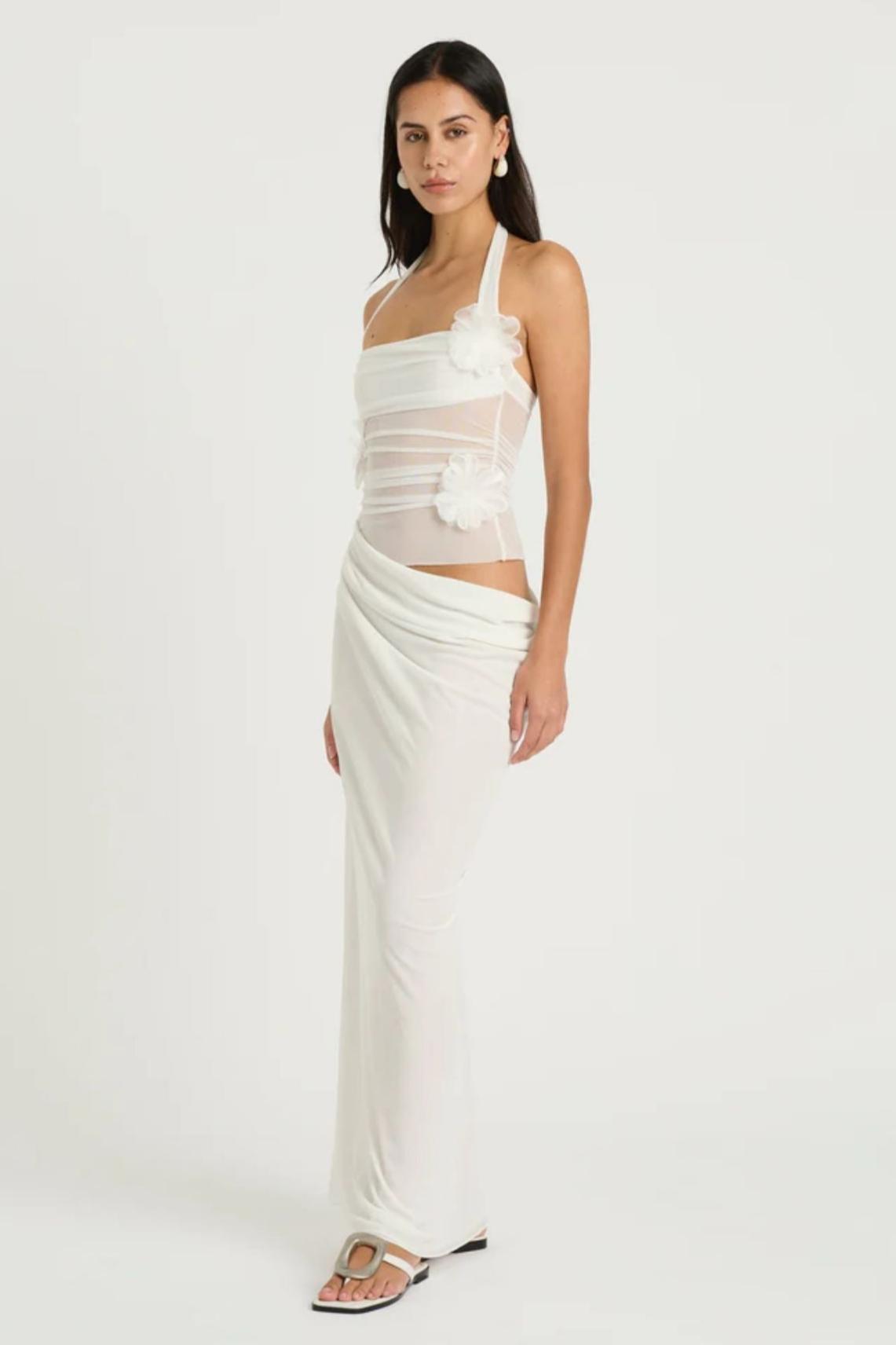 3D Flower Mesh Cut-Out Maxi Dress