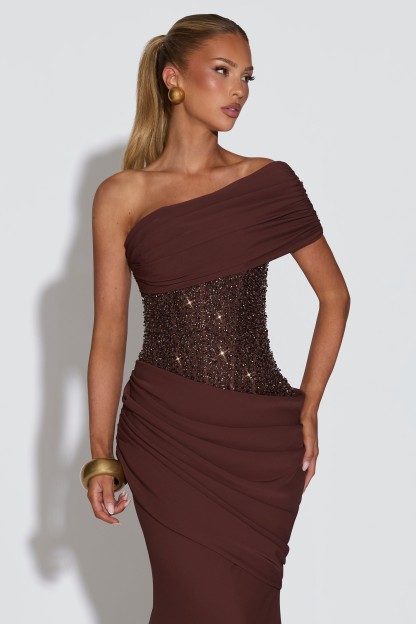 Chiffon Splicing Sequin Off-Shoulder Maxi Dress