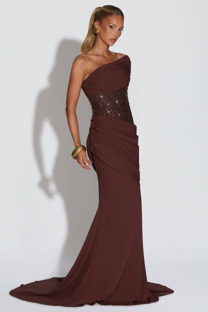 Chiffon Splicing Sequin Off-Shoulder Maxi Dress