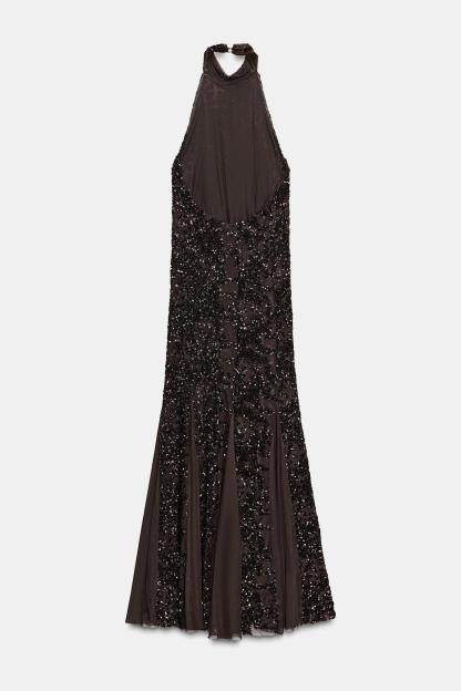 Sequin Sleeveless Halter Neck Maxi Dress