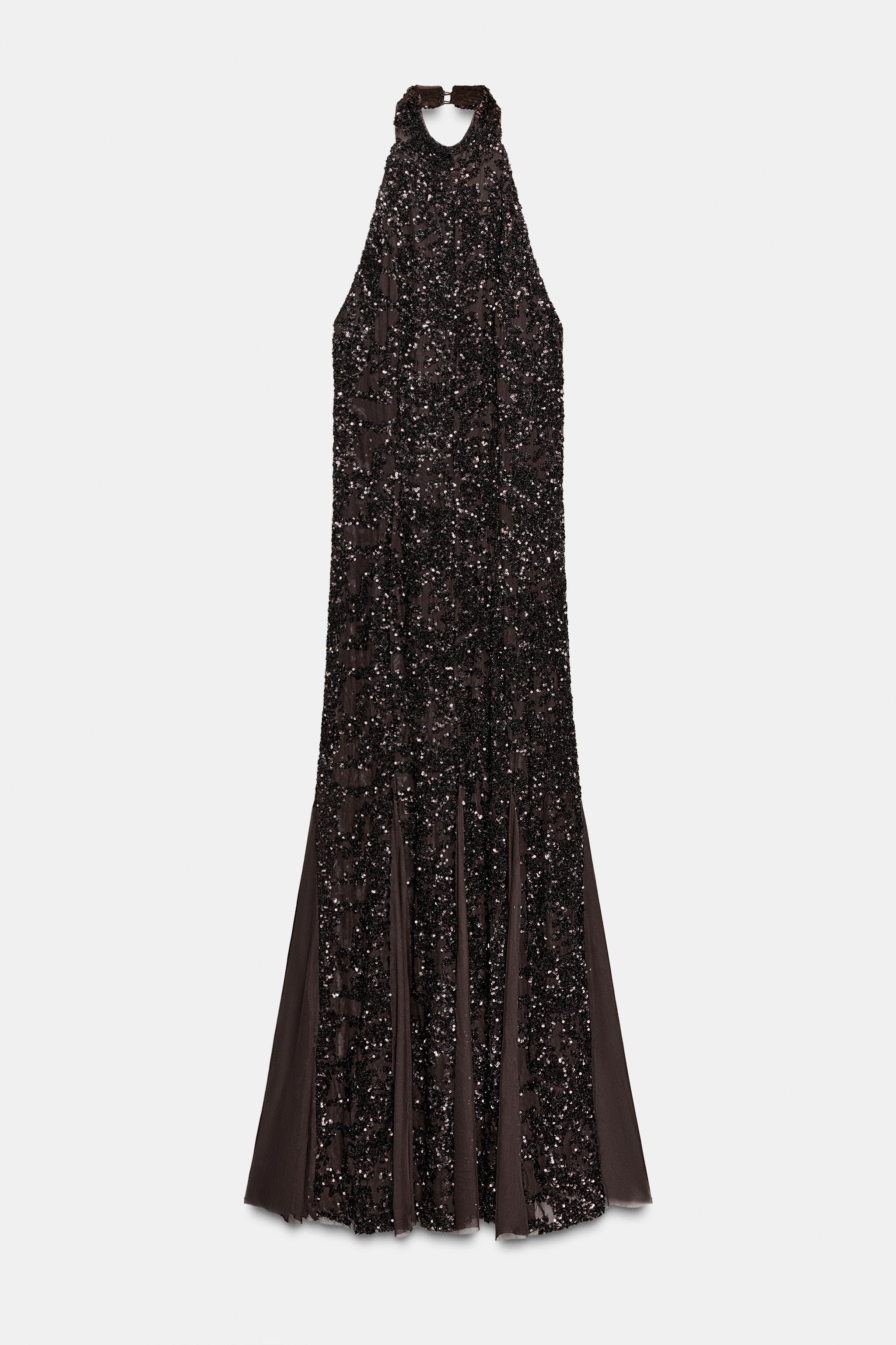 Sequin Sleeveless Halter Neck Maxi Dress