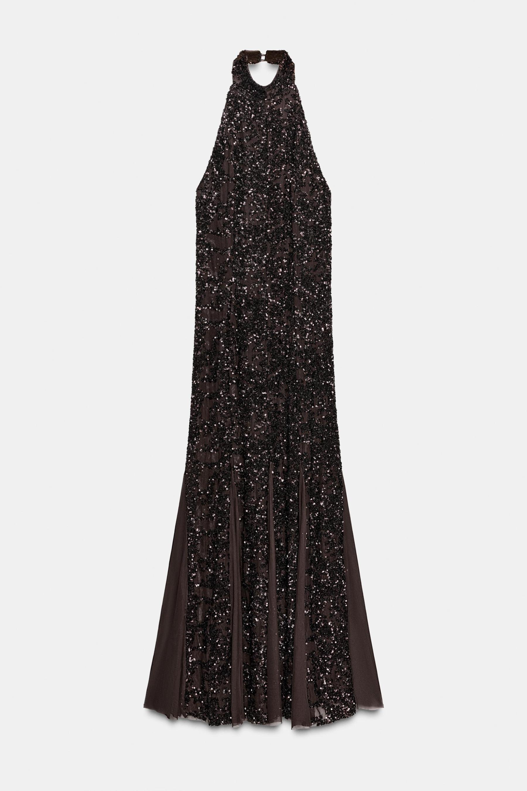 Sequin Sleeveless Halter Neck Maxi Dress