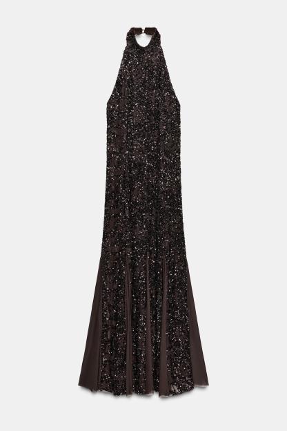 Sequin Sleeveless Halter Neck Maxi Dress