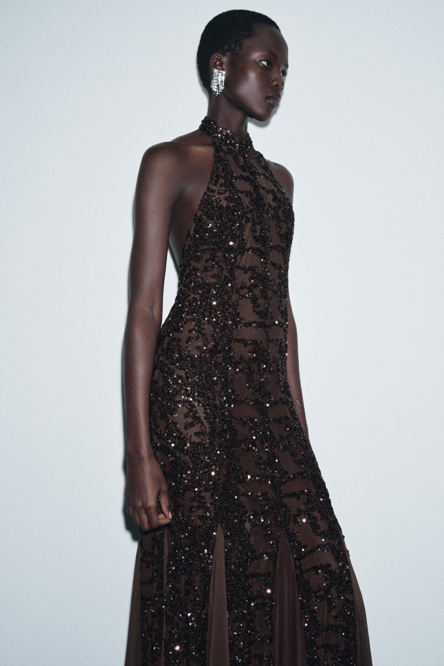 Sequin Sleeveless Halter Neck Maxi Dress