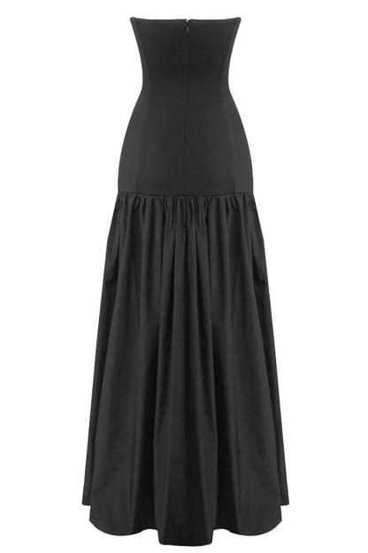 Strapless Sweetheart Neck Cut-Out Nylon Maxi Dress