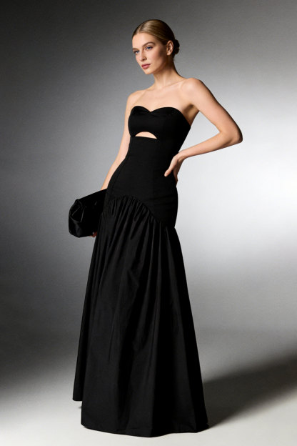 Strapless Sweetheart Neck Cut-Out Nylon Maxi Dress