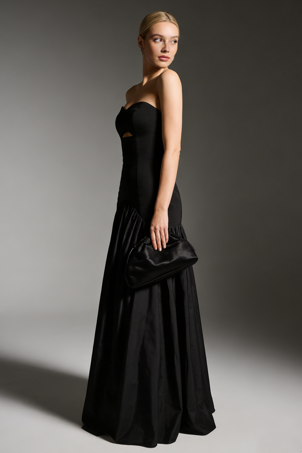 Strapless Sweetheart Neck Cut-Out Nylon Maxi Dress