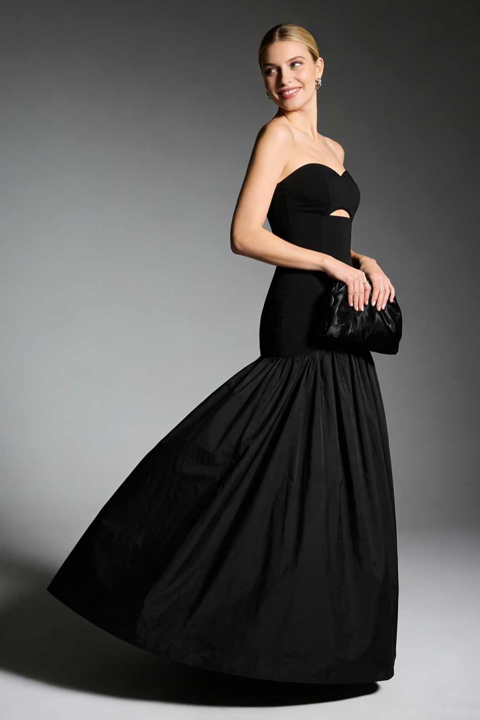 Strapless Sweetheart Neck Cut-Out Nylon Maxi Dress