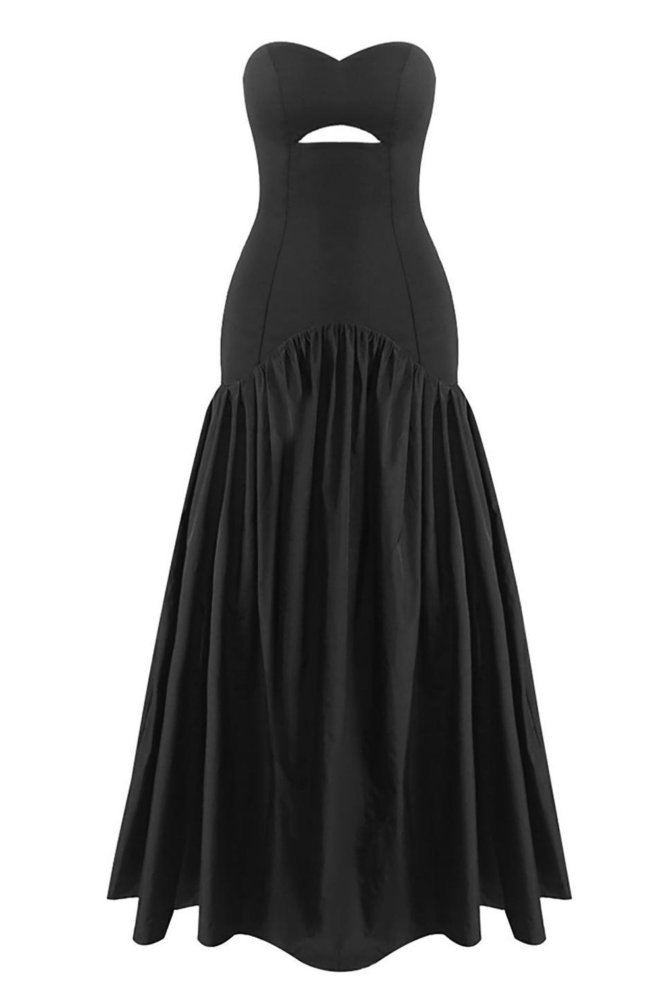 Strapless Sweetheart Neck Cut-Out Nylon Maxi Dress