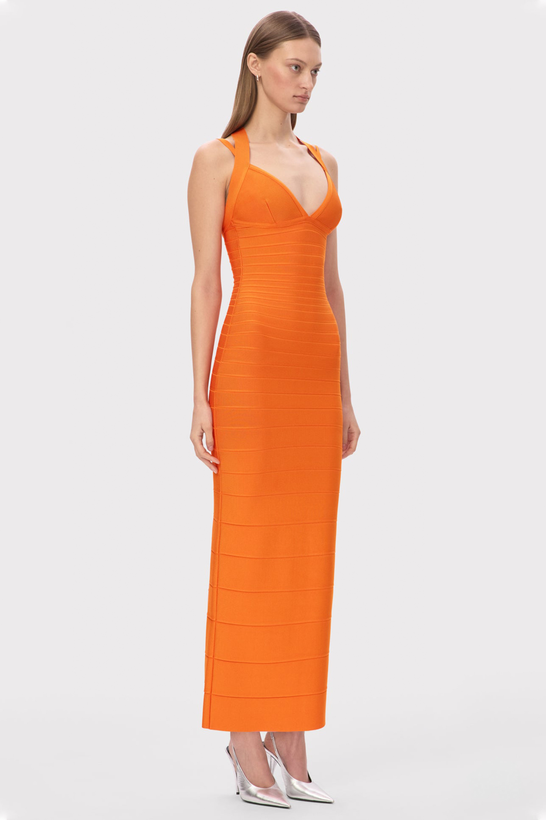 Bandage V-Neck Slit Midi Dress