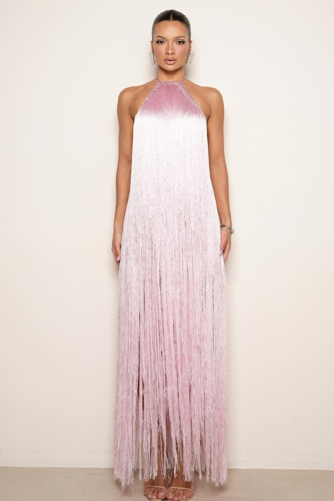 Tassel Halter Neck Backless Maxi Dress