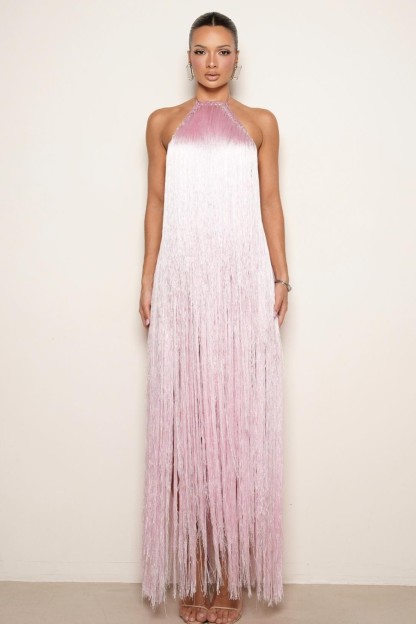 Tassel Halter Neck Backless Maxi Dress
